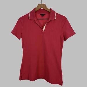 BROOKS BROTHERS Womens Dark Pink Cotton Short Sleeve Polo White Trim Size S